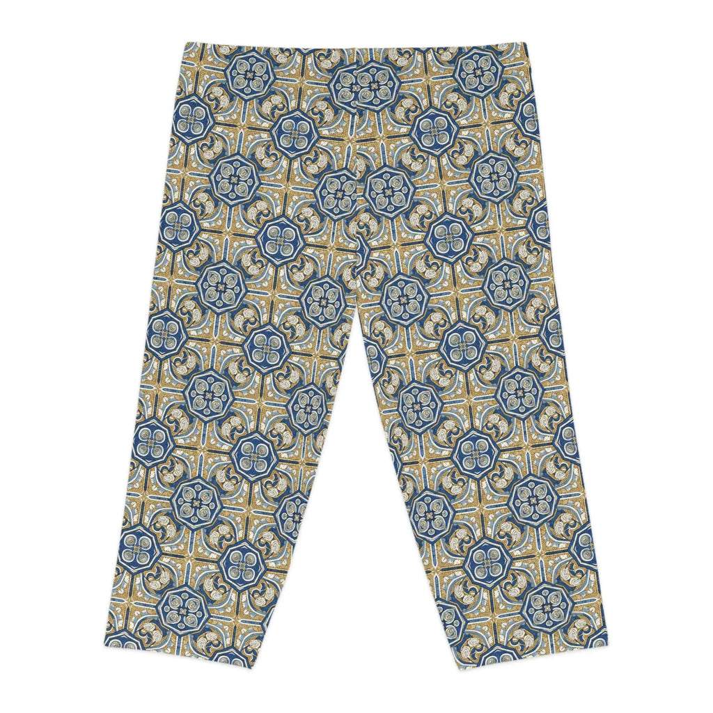 Gold Moroccan Tile Capri Leggings - Mediterranean Print - DipaliZ