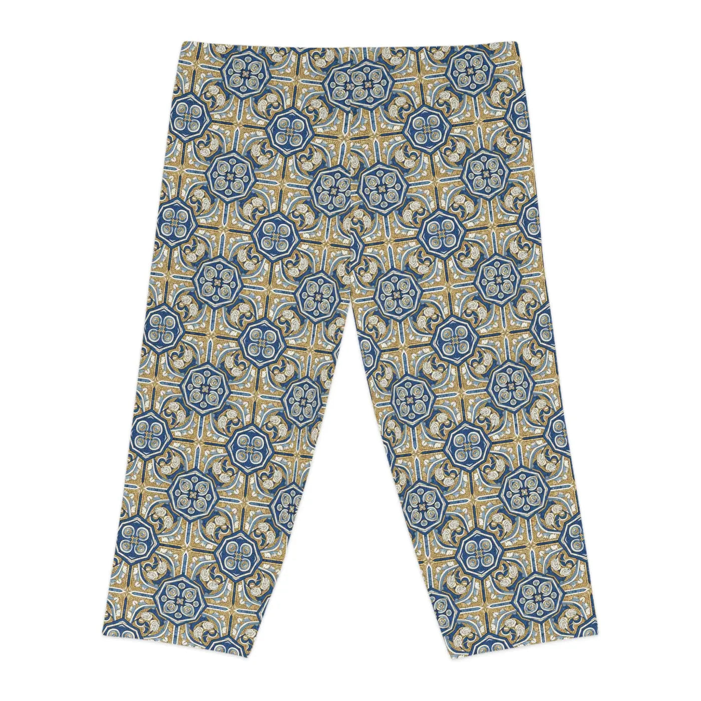 Gold Moroccan Tile Capri Leggings - Mediterranean Print - DipaliZ