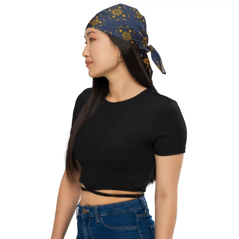 Dynamic Print Bandana - Blue and Gold Statement Piece - DipaliZ
