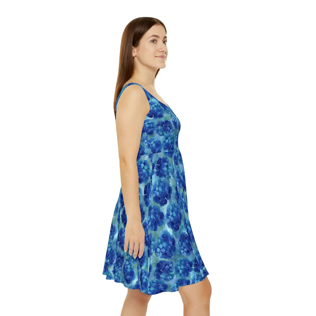 Blue Hydrangea Skater Dress - Floral Summer Twirl - DipaliZ
