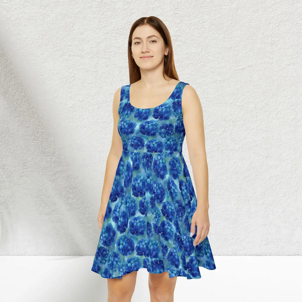 Blue Hydrangea Skater Dress - Floral Summer Twirl - DipaliZ