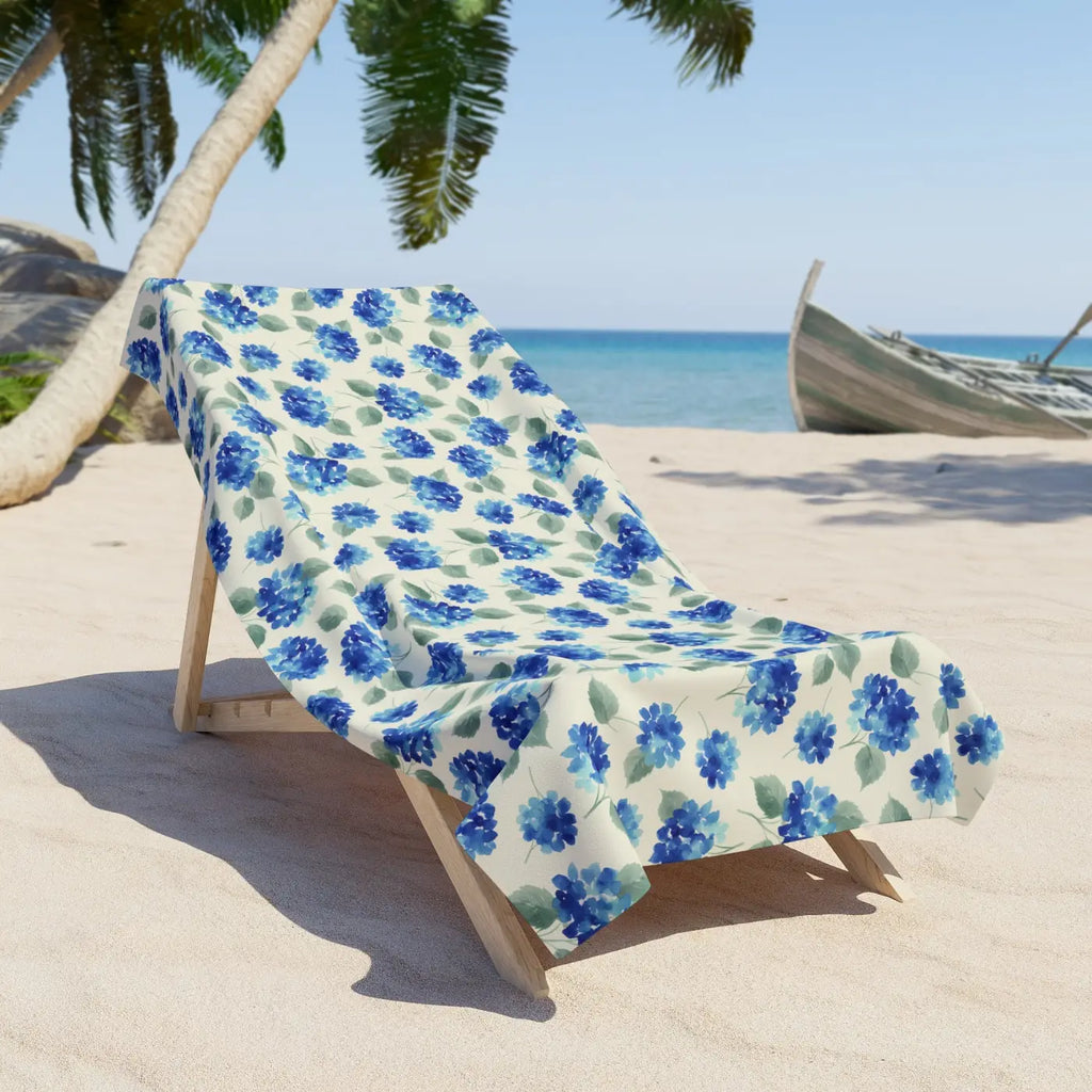 Hydrangea Beach Towel - Hand-Painted Blue Floral - DipaliZ