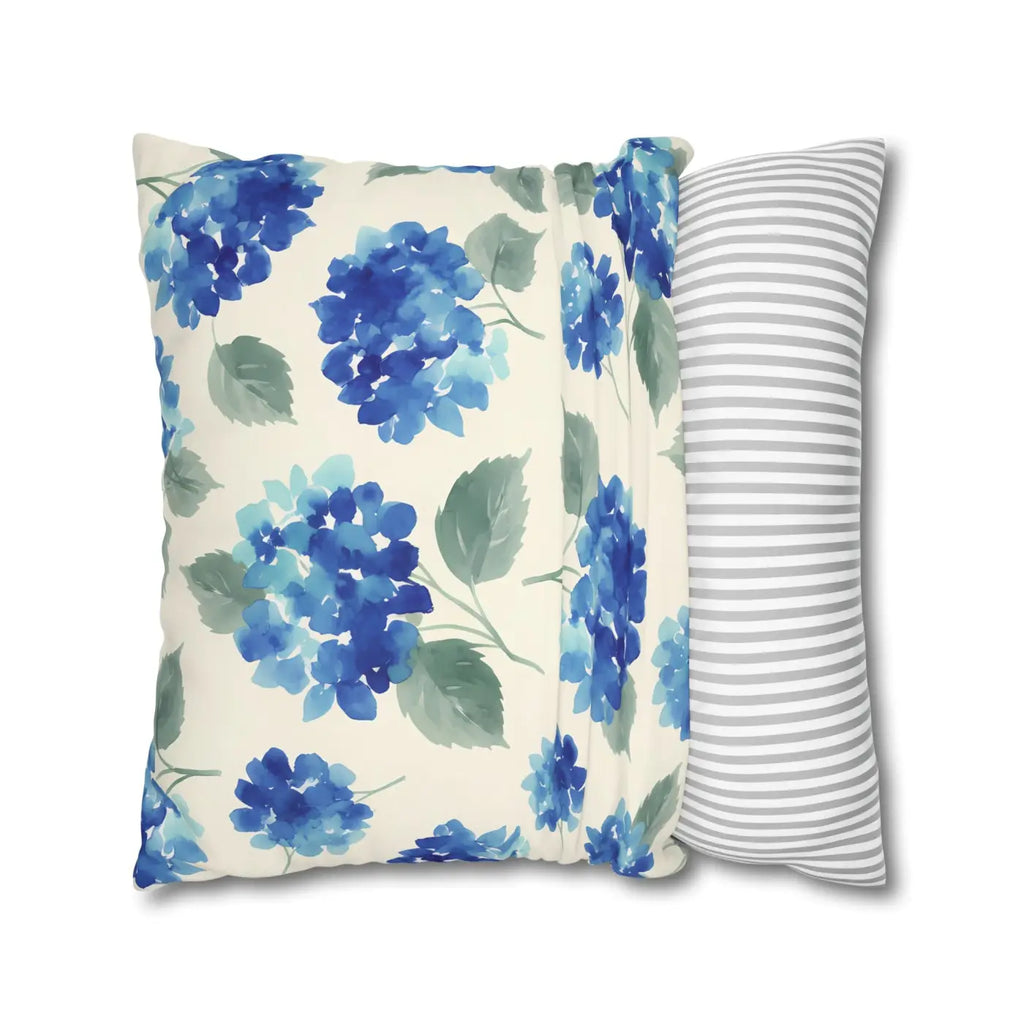 Blue Hydrangea Floral Pillowcase - Watercolor Garden Design - DipaliZ