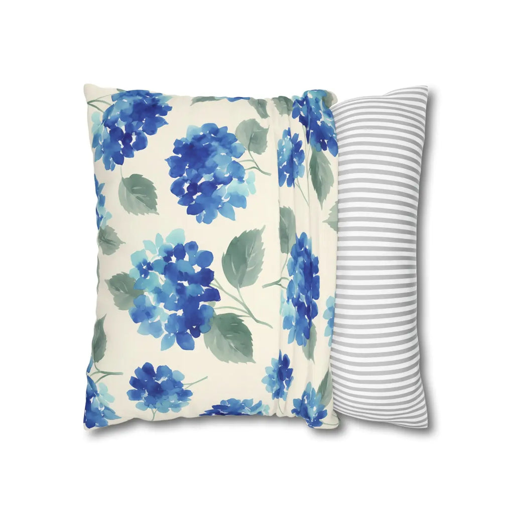 Blue Hydrangea Floral Pillowcase - Watercolor Garden Design - DipaliZ