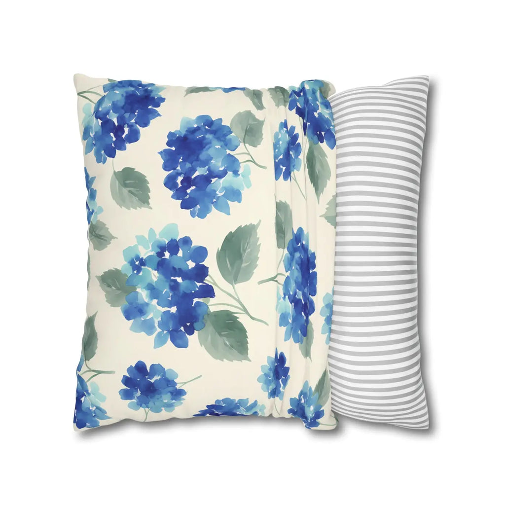 Blue Hydrangea Floral Pillowcase - Watercolor Garden Design - DipaliZ