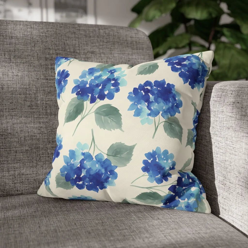 Blue Hydrangea Floral Pillowcase - Watercolor Garden Design - DipaliZ