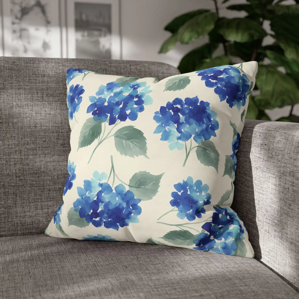 Blue Hydrangea Floral Pillowcase - Watercolor Garden Design - DipaliZ