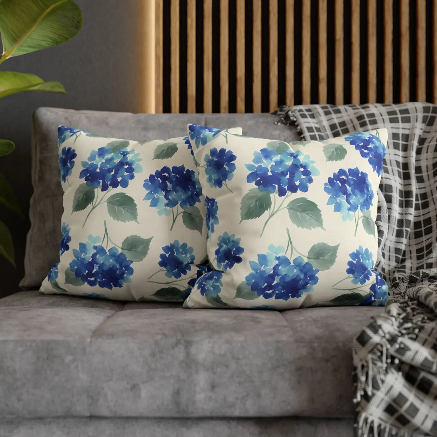Blue Hydrangea Floral Pillowcase - Watercolor Garden Design - DipaliZ