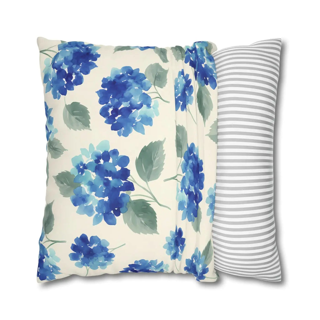 Blue Hydrangea Floral Pillowcase - Watercolor Garden Design - DipaliZ