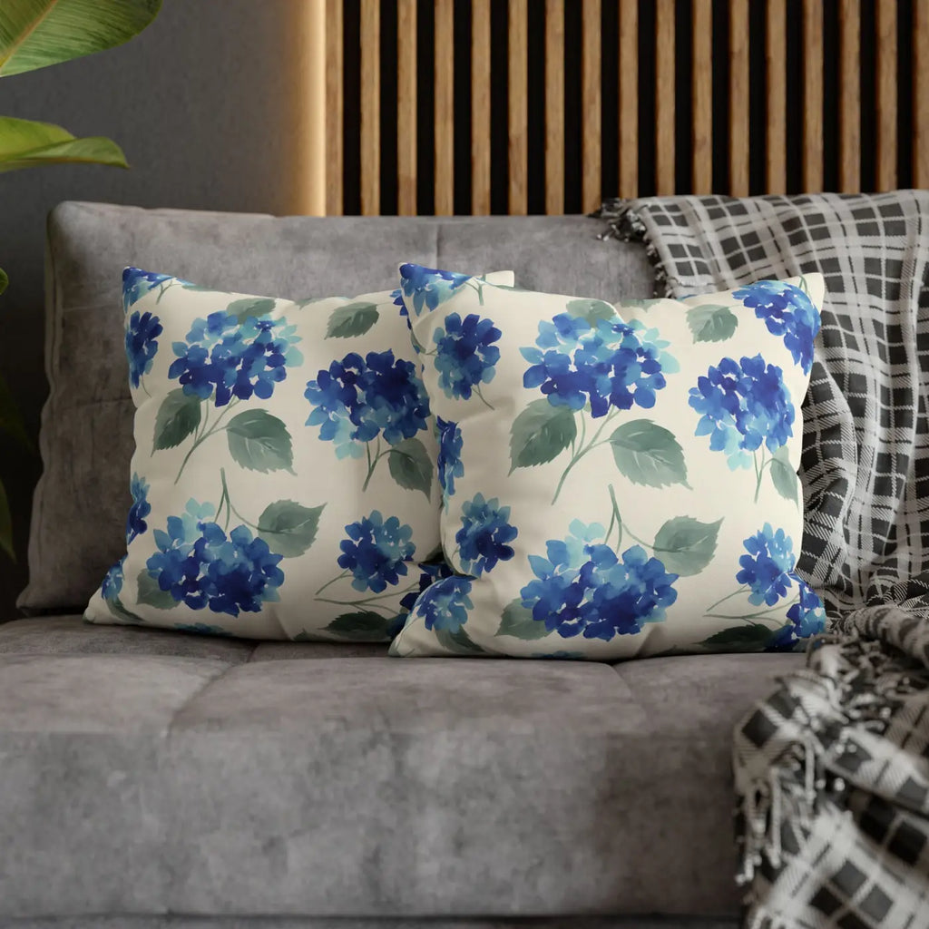 Blue Hydrangea Floral Pillowcase - Watercolor Garden Design - DipaliZ