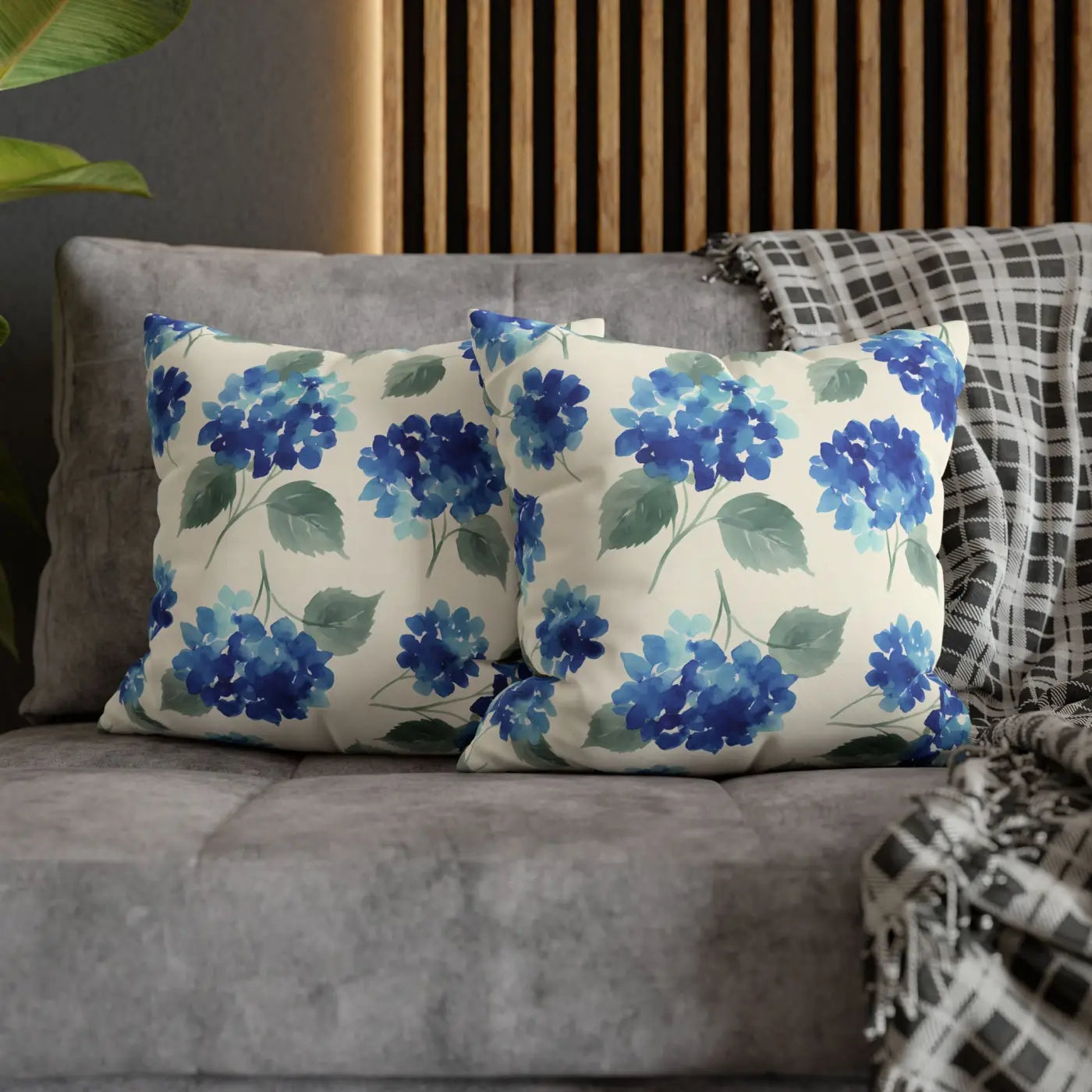 Blue Hydrangea Floral Pillowcase - Watercolor Garden Design - DipaliZ