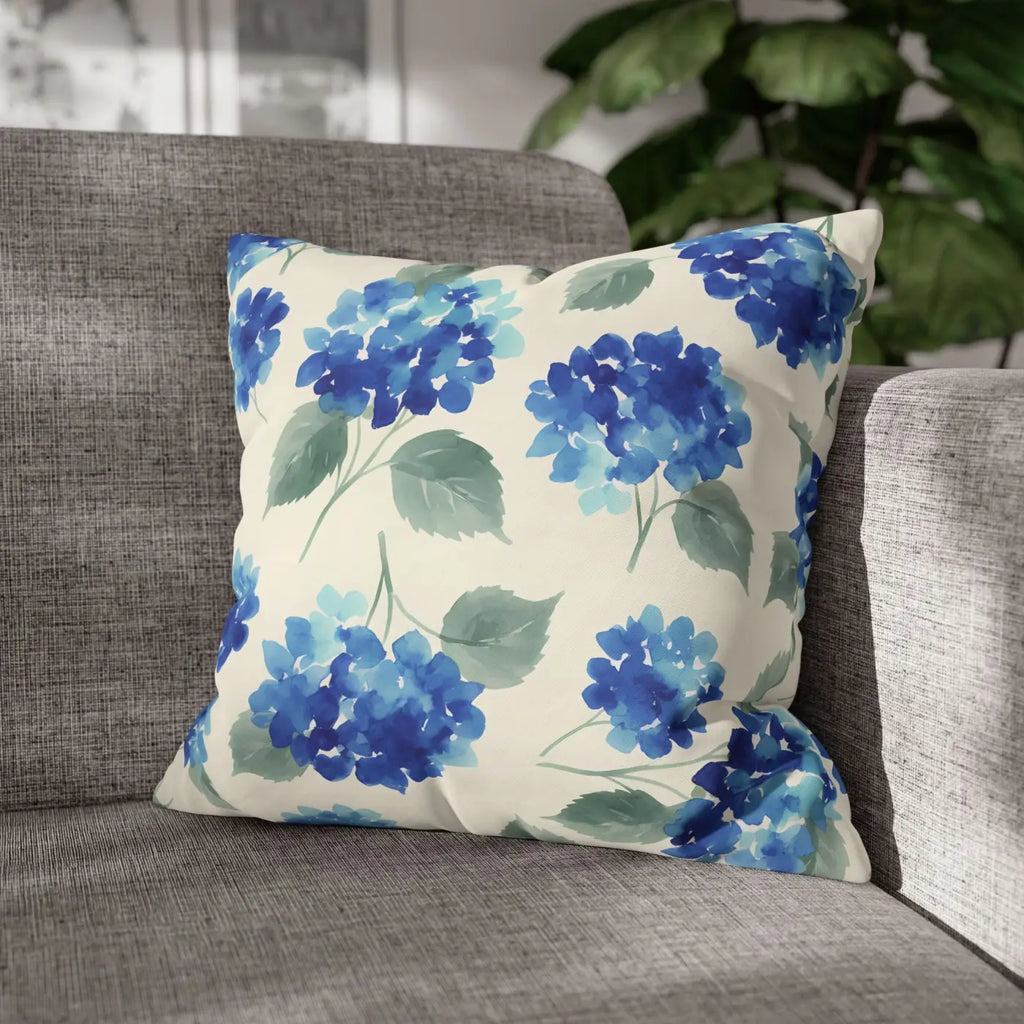 Blue Hydrangea Floral Pillowcase - Watercolor Garden Design - DipaliZ