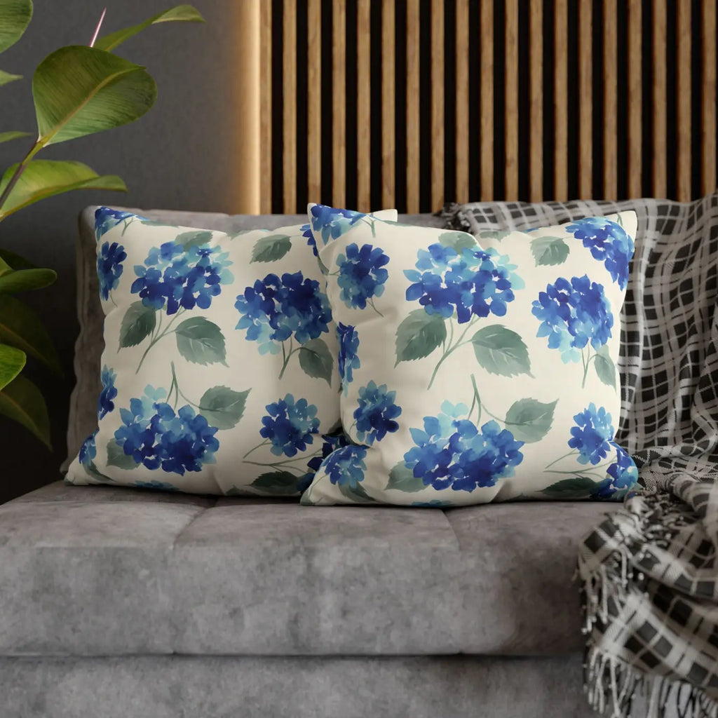 Blue Hydrangea Floral Pillowcase - Watercolor Garden Design - DipaliZ