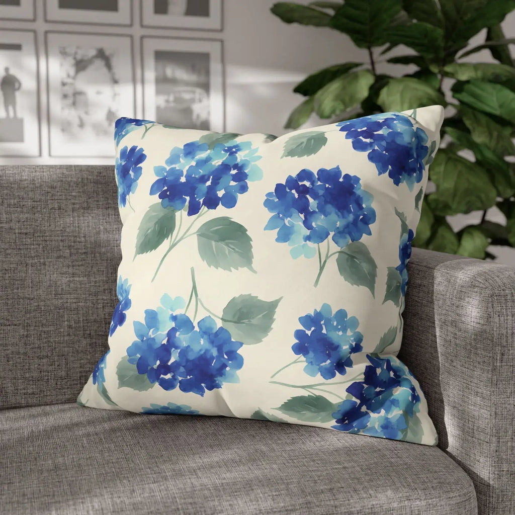 Blue Hydrangea Floral Pillowcase - Watercolor Garden Design - DipaliZ