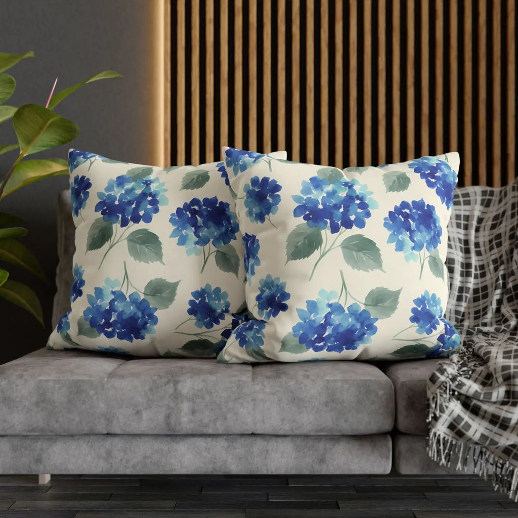 Blue Hydrangea Floral Pillowcase - Watercolor Garden Design - DipaliZ