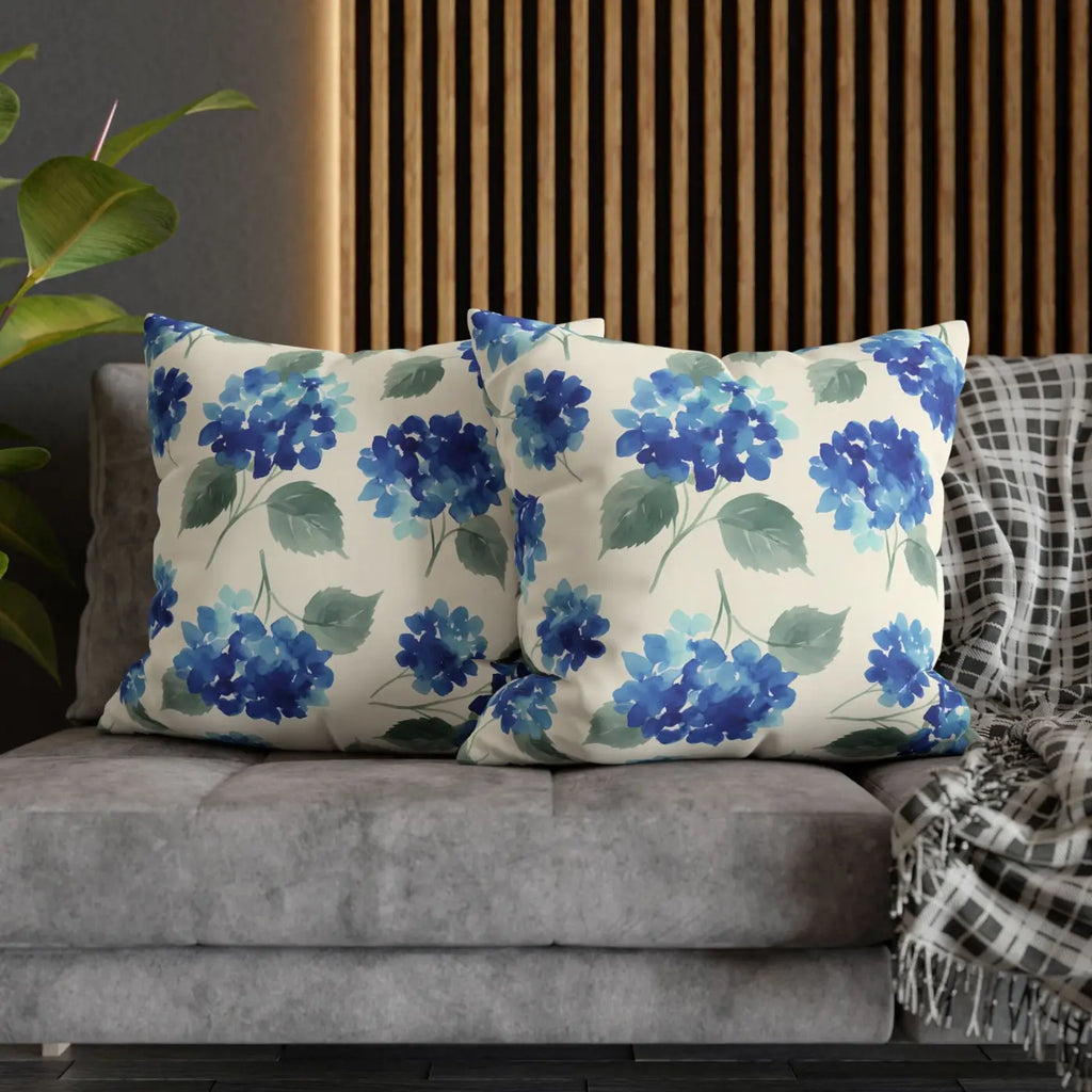 Blue Hydrangea Floral Pillowcase - Watercolor Garden Design - DipaliZ