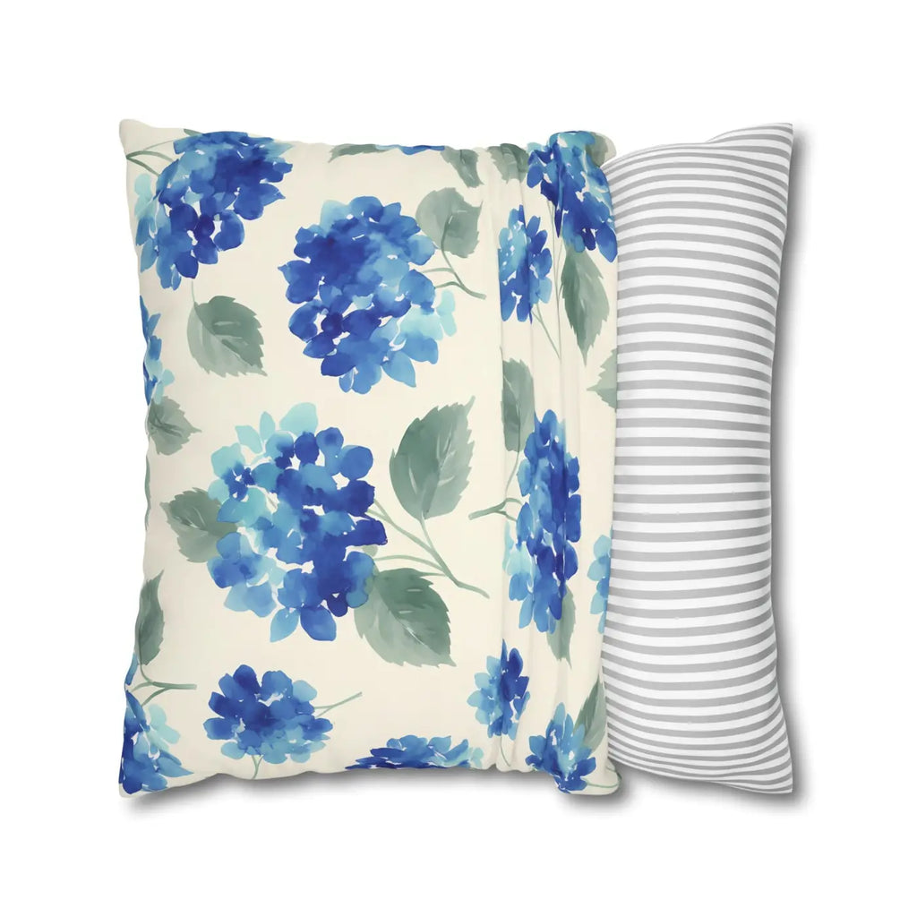 Blue Hydrangea Floral Pillowcase - Watercolor Garden Design - DipaliZ