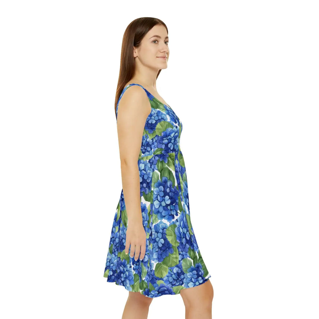 Blue Hydrangea Floral Skater Dress - Summer Garden Party - DipaliZ