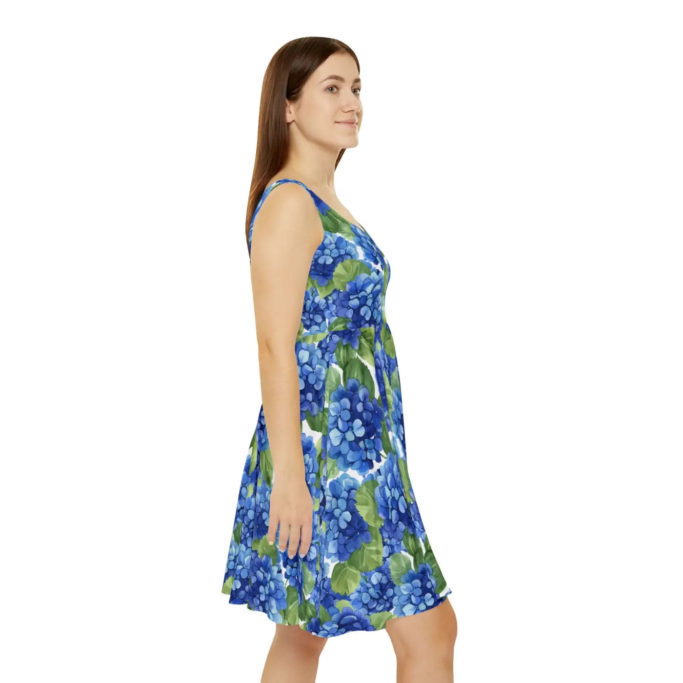 Blue Hydrangea Floral Skater Dress - Summer Garden Party - DipaliZ