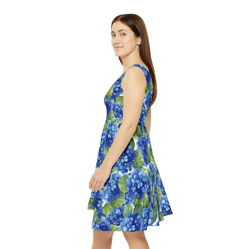 Blue Hydrangea Floral Skater Dress - Summer Garden Party - DipaliZ
