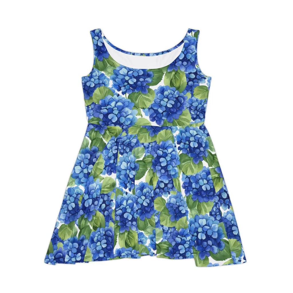 Blue Hydrangea Floral Skater Dress - Summer Garden Party - DipaliZ