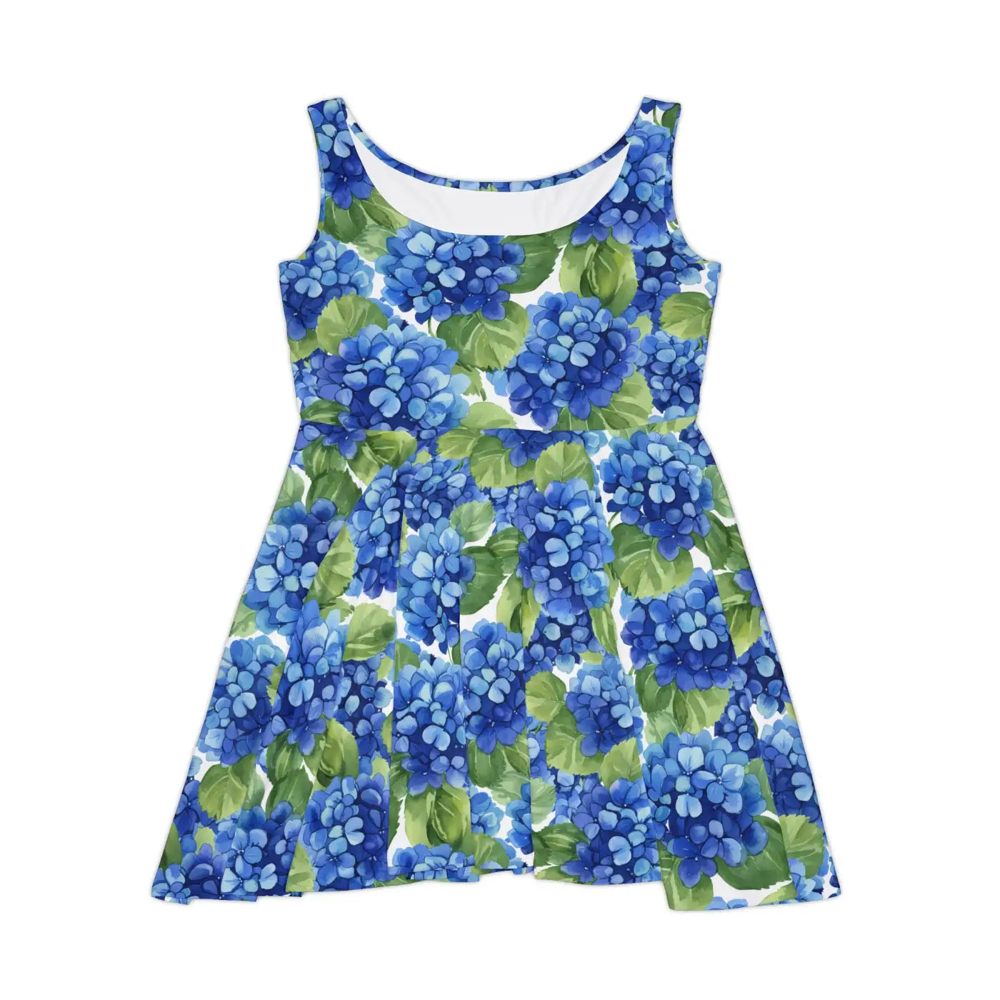 Blue Hydrangea Floral Skater Dress - Summer Garden Party - DipaliZ