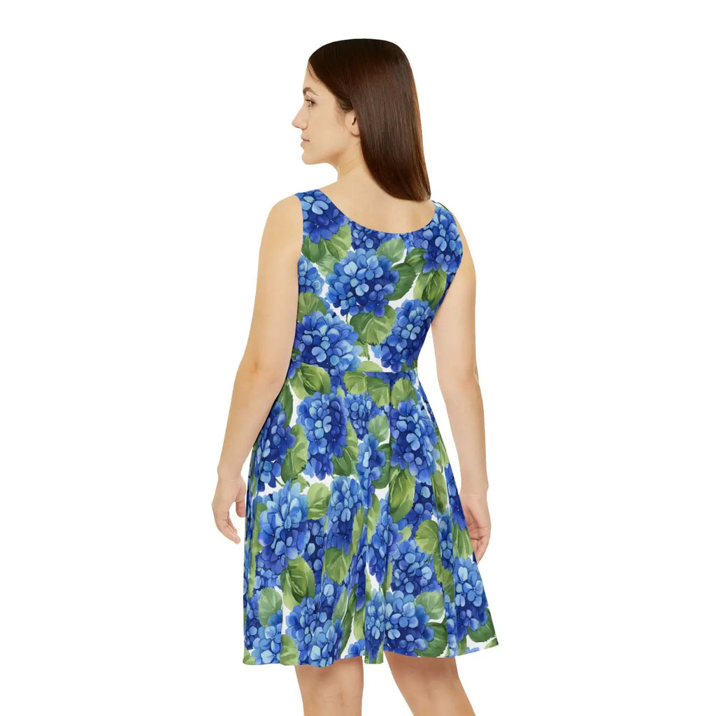 Blue Hydrangea Floral Skater Dress - Summer Garden Party - DipaliZ