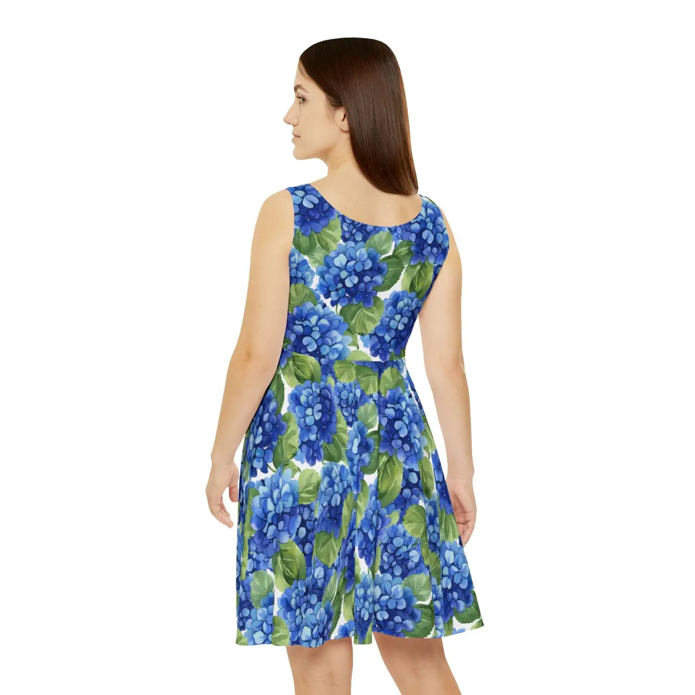Blue Hydrangea Floral Skater Dress - Summer Garden Party - DipaliZ