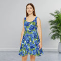 Blue Hydrangea Floral Skater Dress - Summer Garden Party - DipaliZ