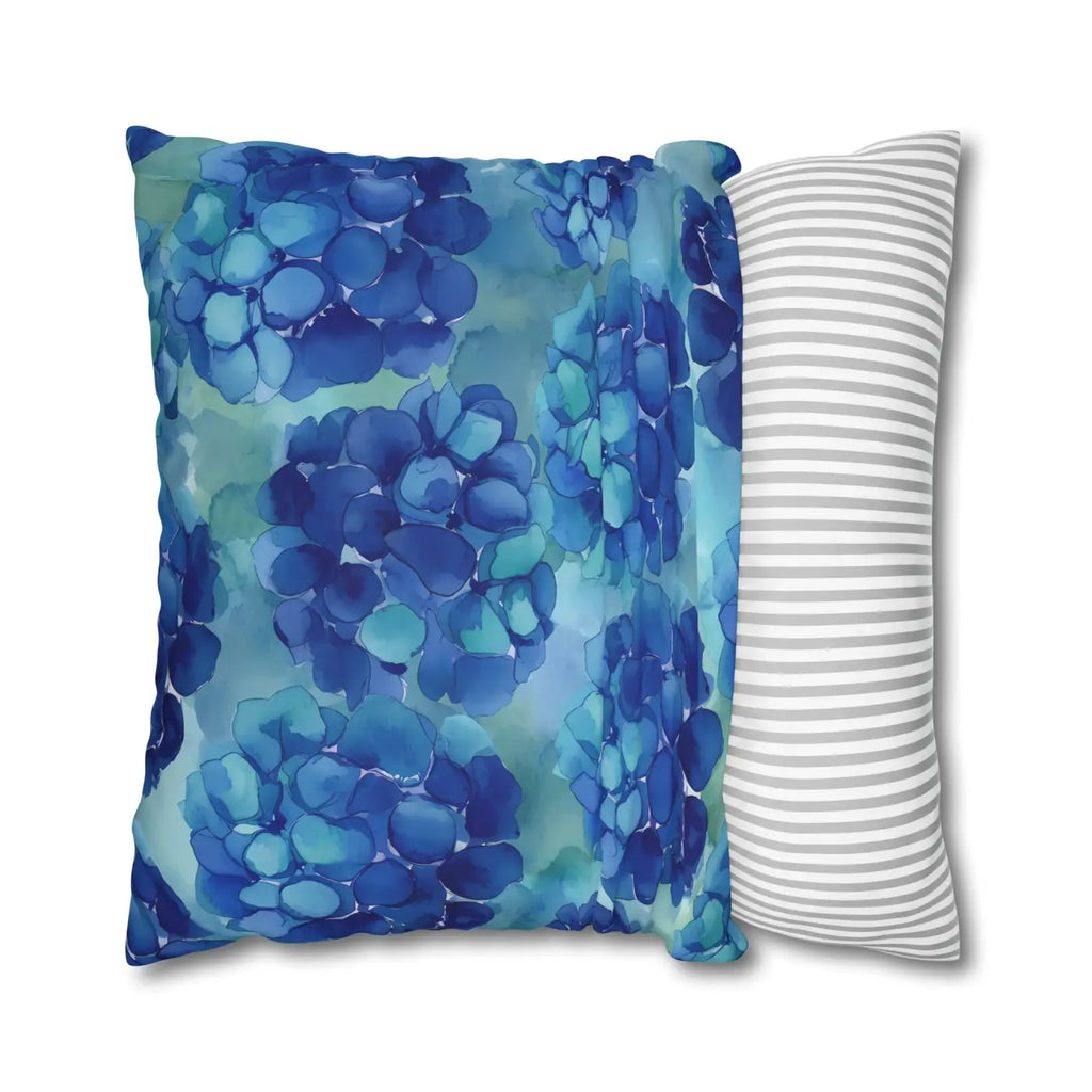 Blue Hydrangea Square Pillowcase - Coastal Serenity Decor - DipaliZ