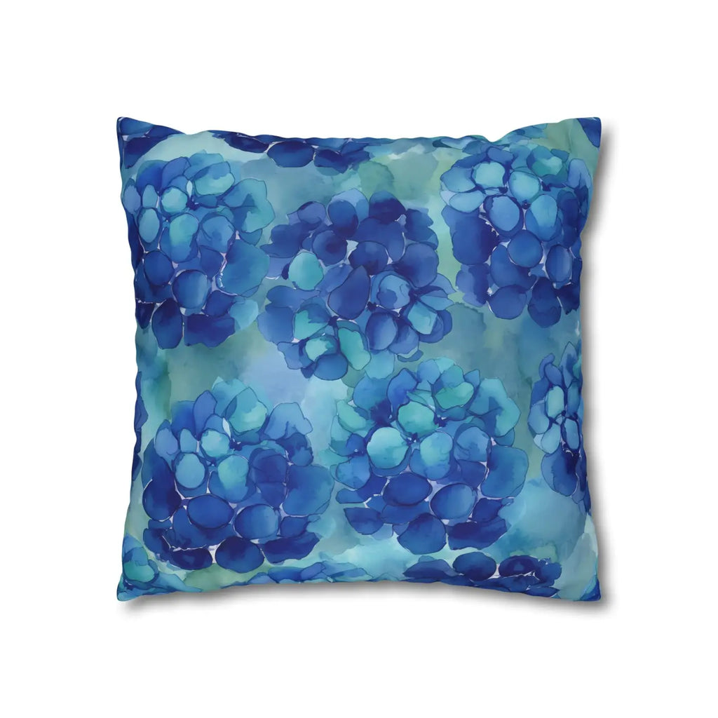 Blue Hydrangea Square Pillowcase - Coastal Serenity Decor - DipaliZ