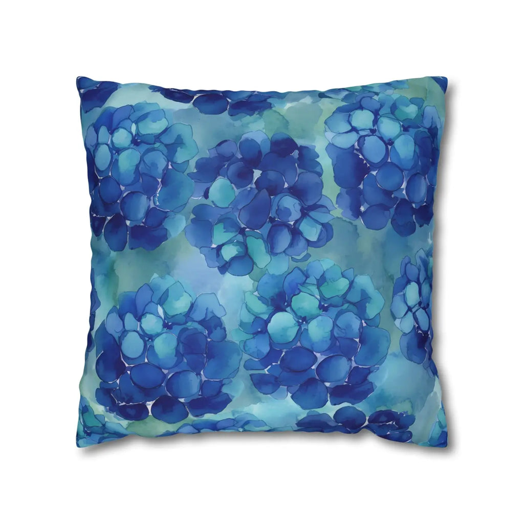 Blue Hydrangea Square Pillowcase - Coastal Serenity Decor - DipaliZ