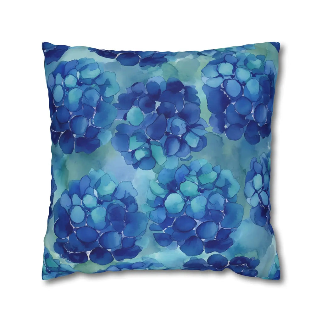 Blue Hydrangea Square Pillowcase - Coastal Serenity Decor - DipaliZ