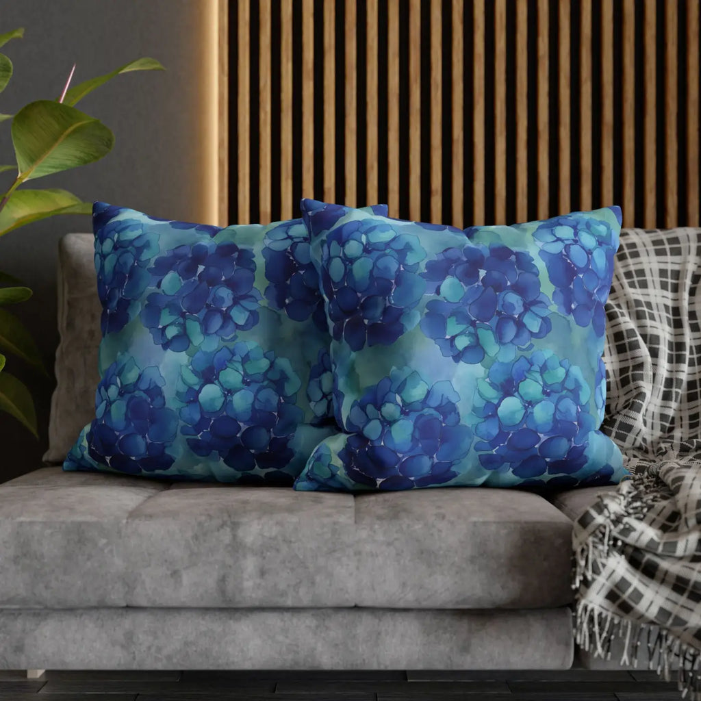 Blue Hydrangea Square Pillowcase - Coastal Serenity Decor - DipaliZ