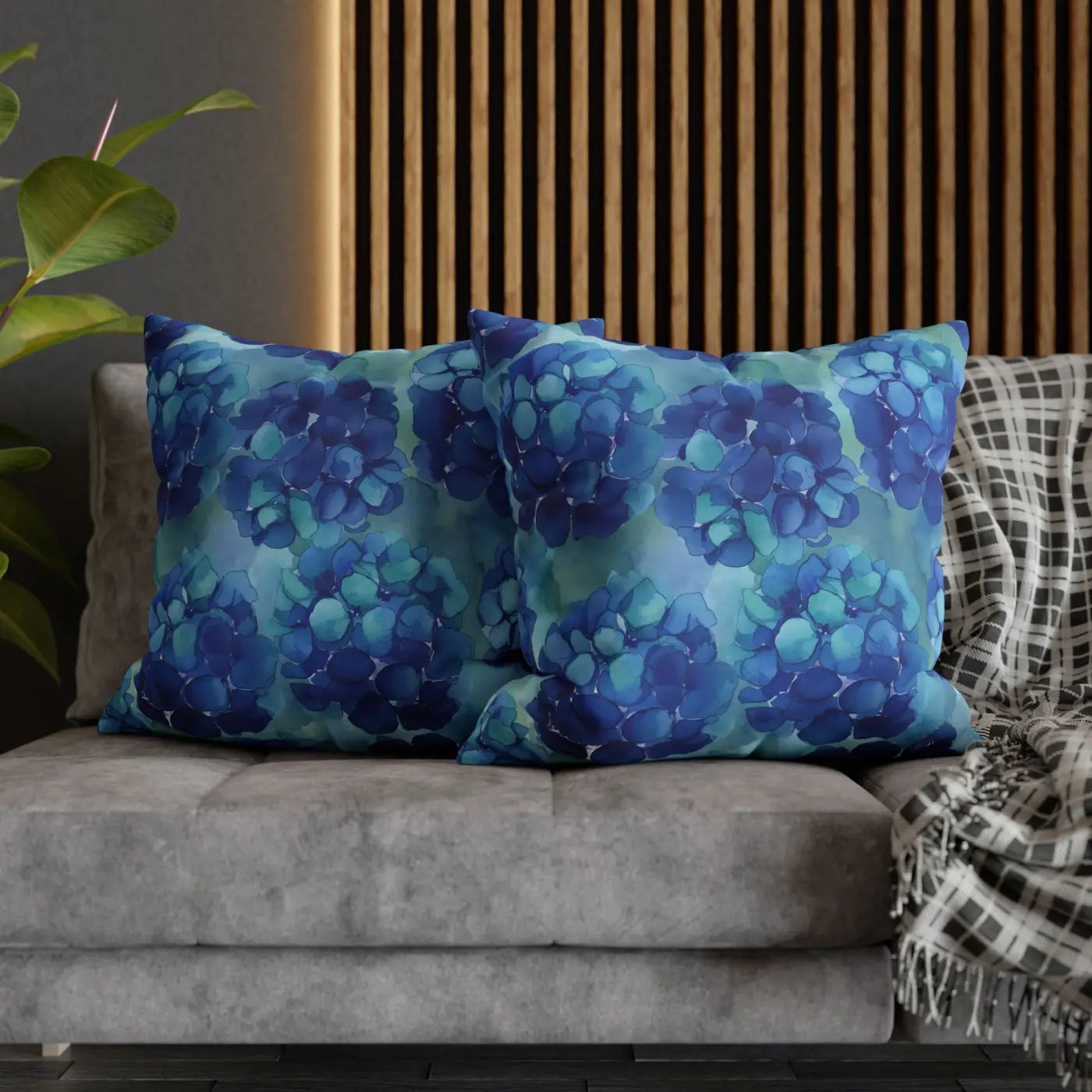 Blue Hydrangea Square Pillowcase - Coastal Serenity Decor - DipaliZ