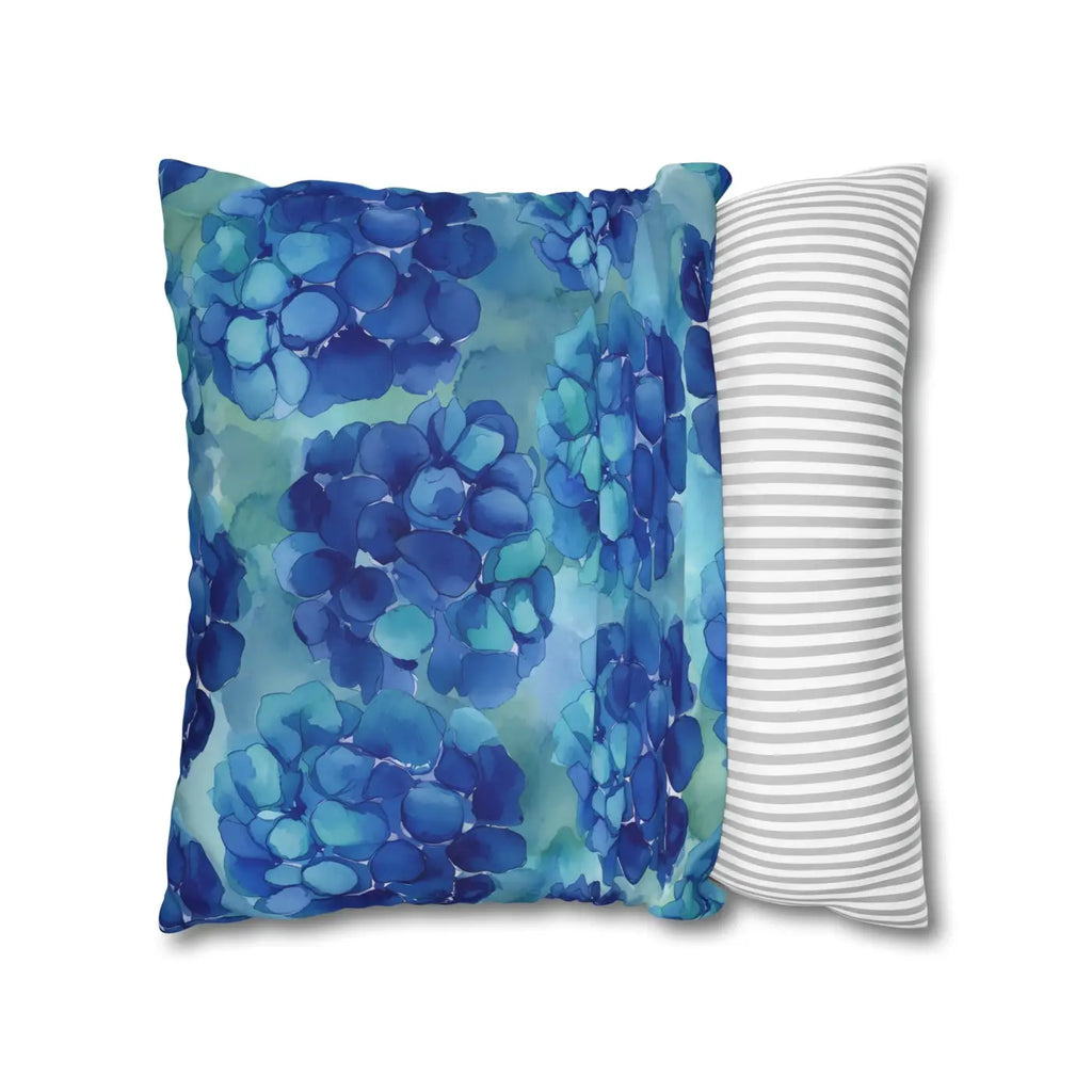 Blue Hydrangea Square Pillowcase - Coastal Serenity Decor - DipaliZ