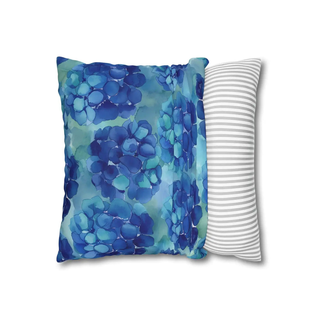 Blue Hydrangea Square Pillowcase - Coastal Serenity Decor - DipaliZ
