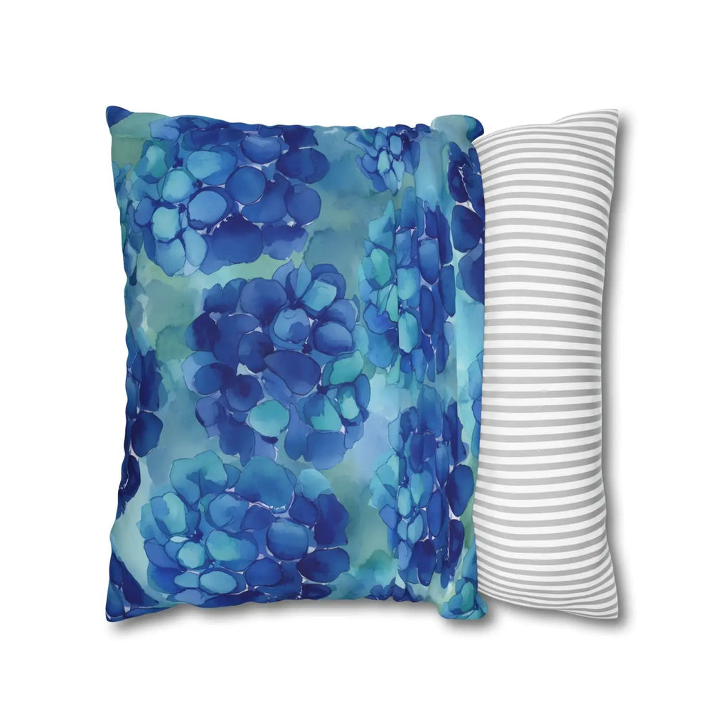 Blue Hydrangea Square Pillowcase - Coastal Serenity Decor - DipaliZ