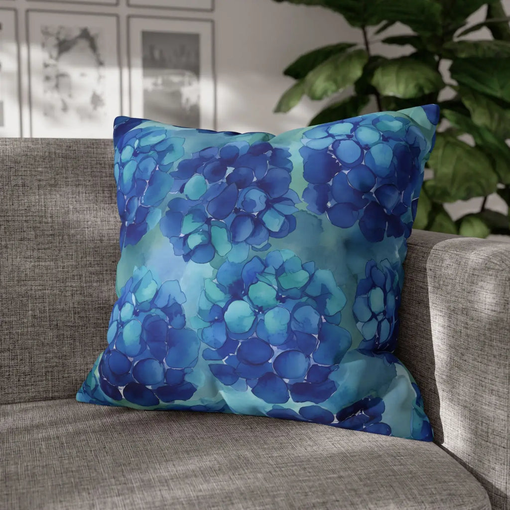 Blue Hydrangea Square Pillowcase - Coastal Serenity Decor - DipaliZ