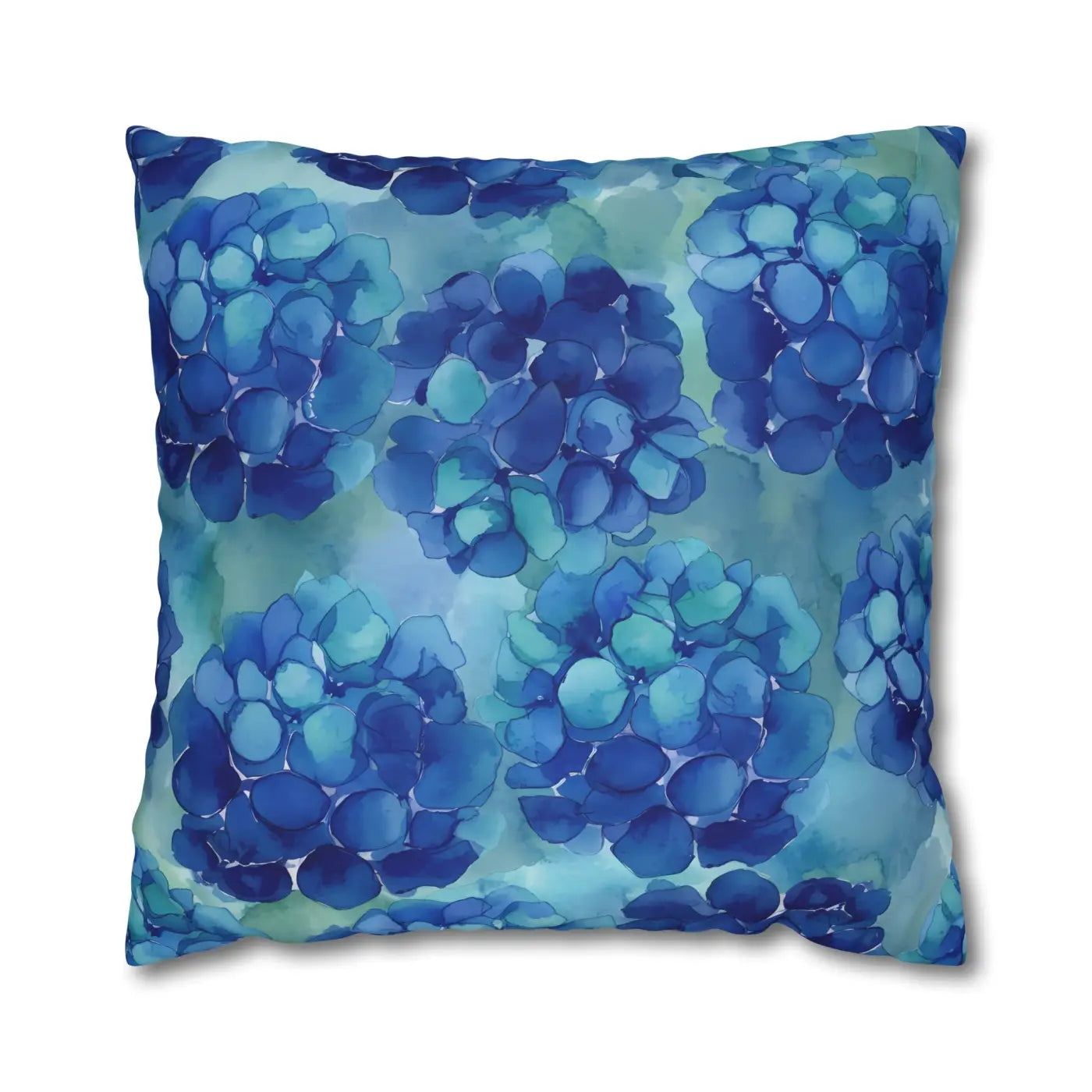 Blue Hydrangea Square Pillowcase - Coastal Serenity Decor - DipaliZ