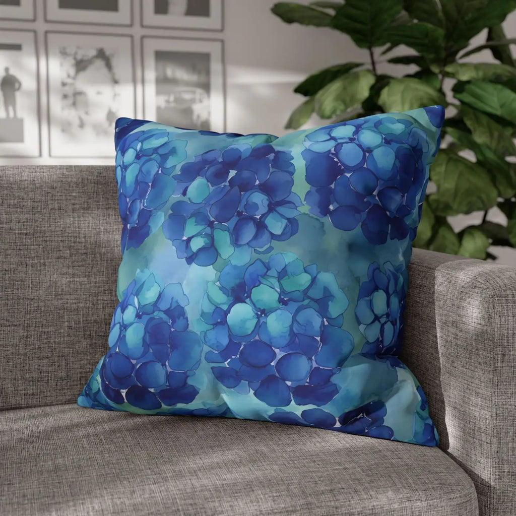 Blue Hydrangea Square Pillowcase - Coastal Serenity Decor - DipaliZ