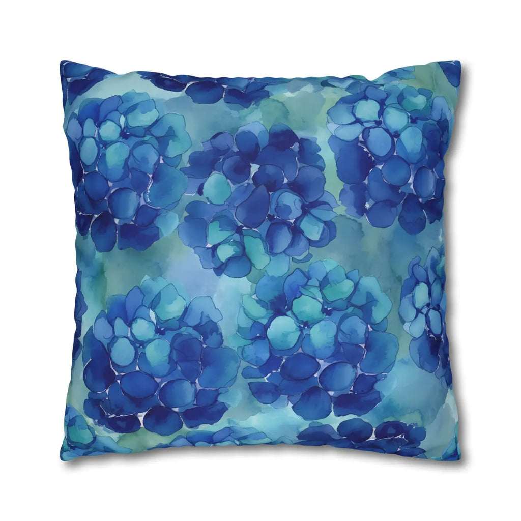 Blue Hydrangea Square Pillowcase - Coastal Serenity Decor - DipaliZ