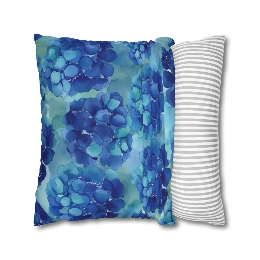 Blue Hydrangea Square Pillowcase - Coastal Serenity Decor - DipaliZ