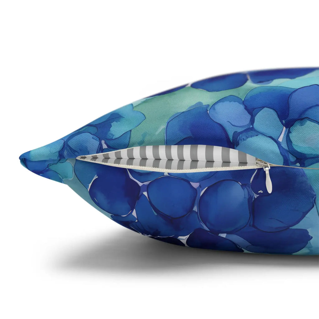 Blue Hydrangea Square Pillowcase - Coastal Serenity Decor - DipaliZ