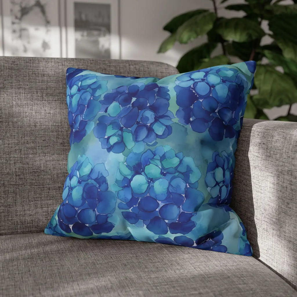 Blue Hydrangea Square Pillowcase - Coastal Serenity Decor - DipaliZ