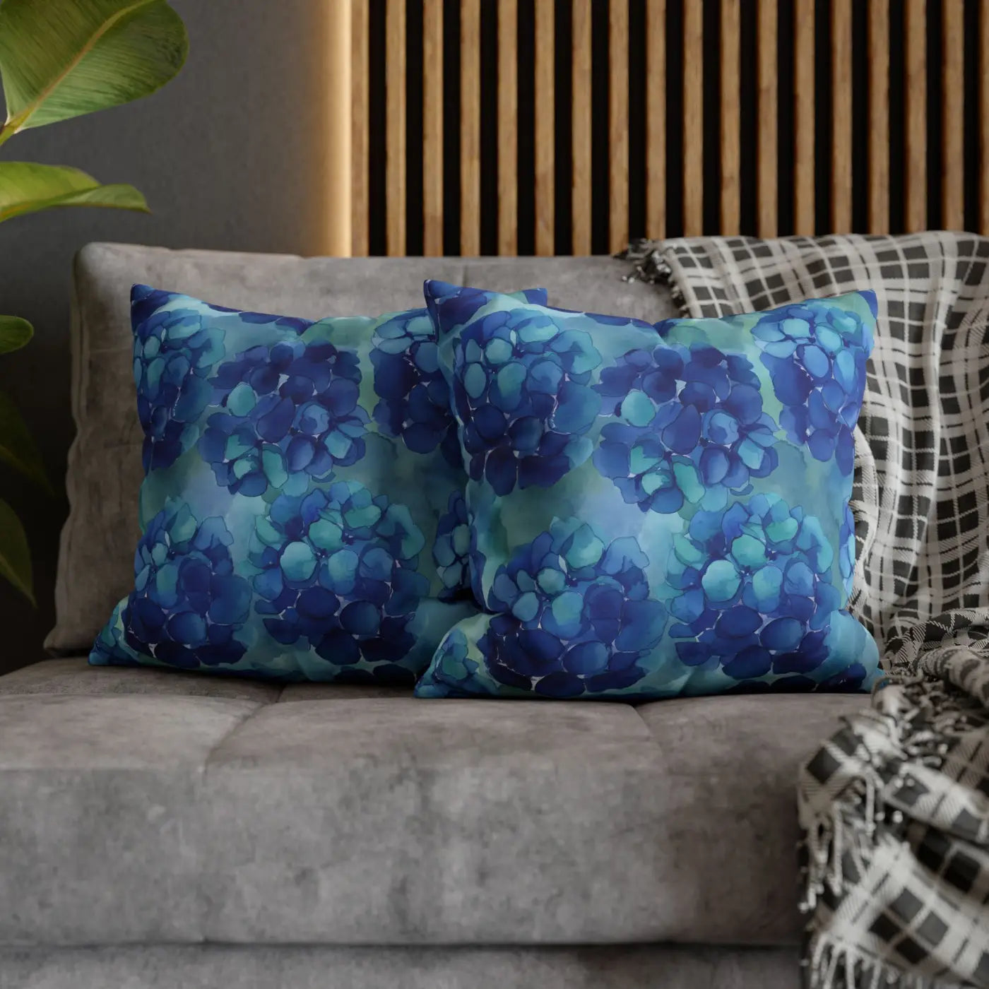 Blue Hydrangea Square Pillowcase - Coastal Serenity Decor - DipaliZ
