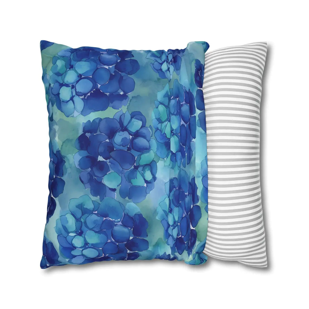Blue Hydrangea Square Pillowcase - Coastal Serenity Decor - DipaliZ