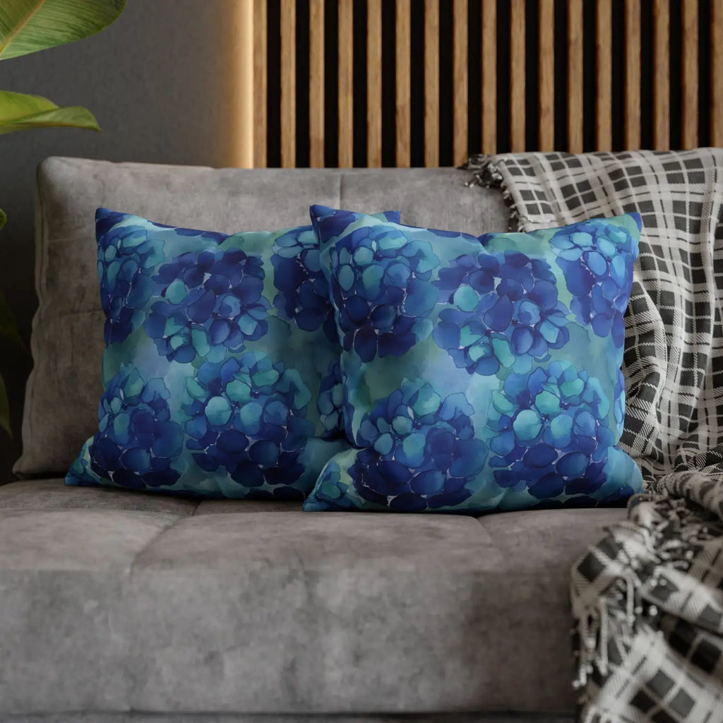 Blue Hydrangea Square Pillowcase - Coastal Serenity Decor - DipaliZ