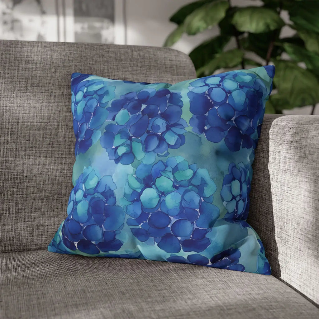 Blue Hydrangea Square Pillowcase - Coastal Serenity Decor - DipaliZ