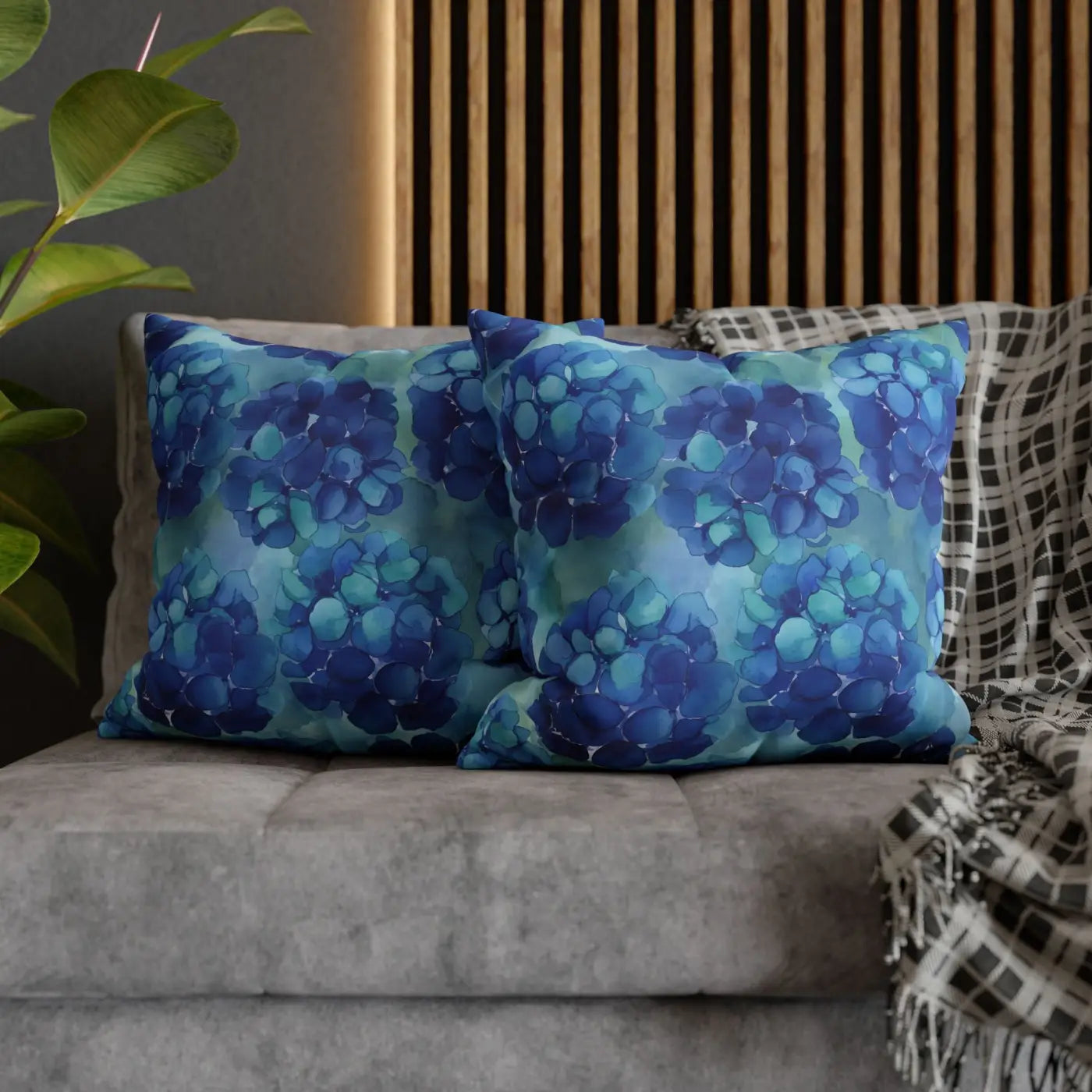 Blue Hydrangea Square Pillowcase - Coastal Serenity Decor - DipaliZ